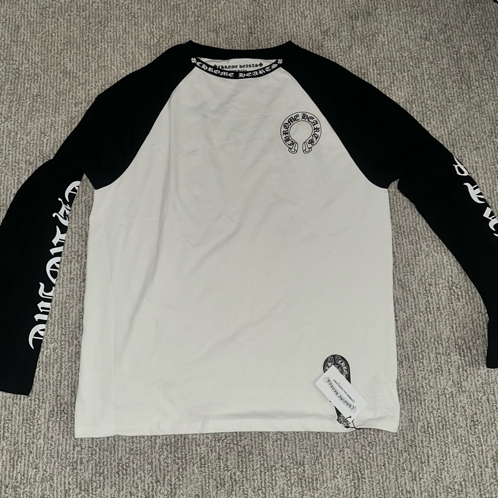 Chrome Hearts Black and White Raglan Long Sleeve Tee